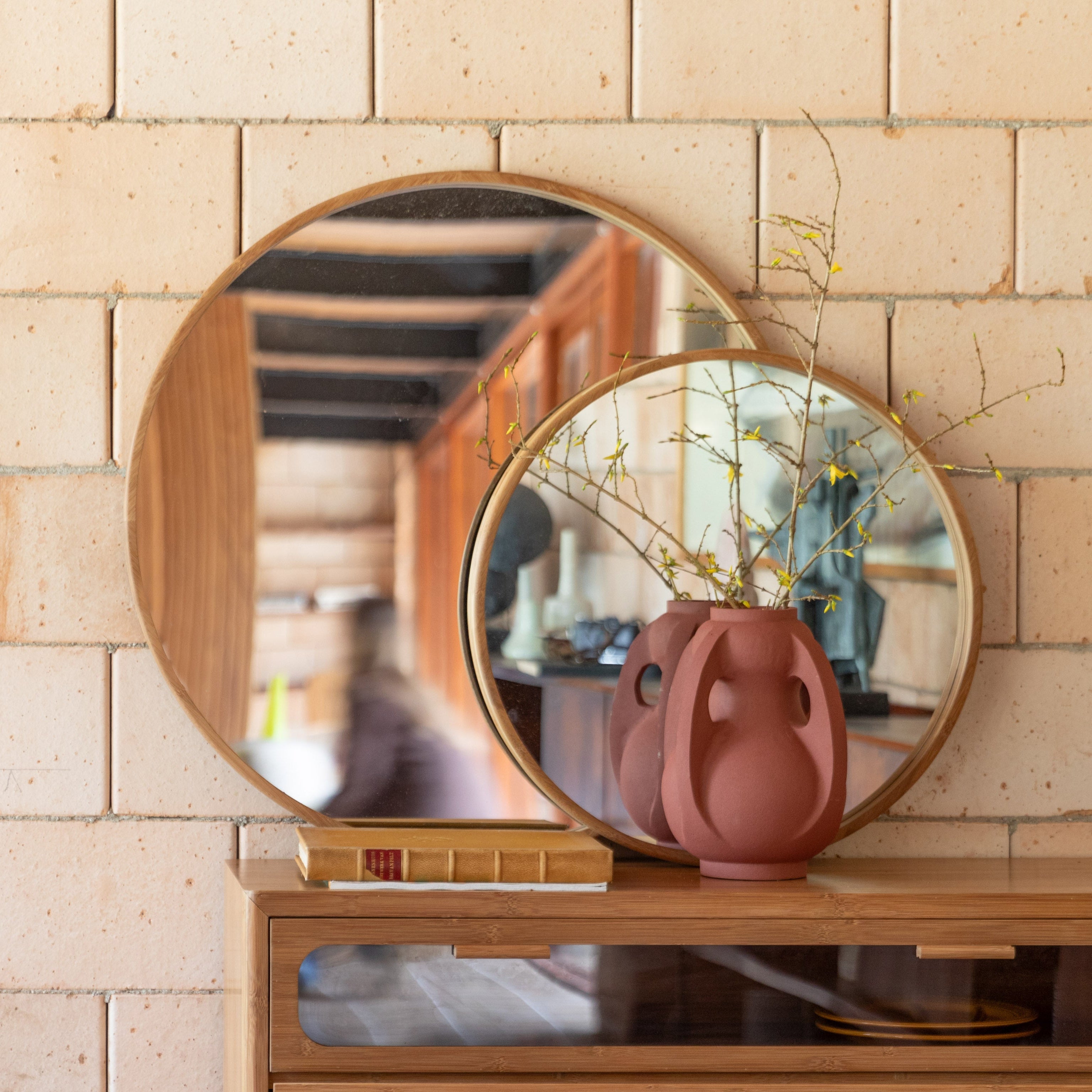 Dutchbone Caroun Natural Bamboo Round Wall Mirror Large